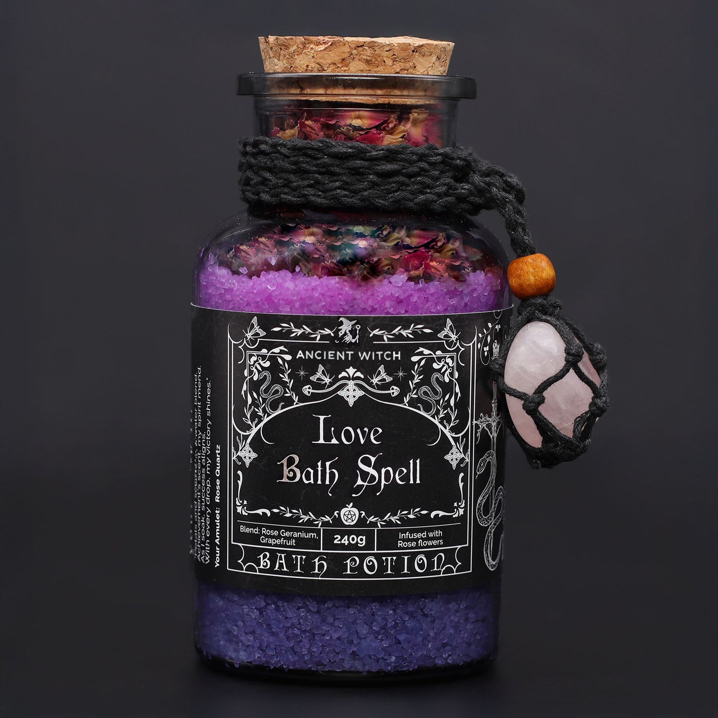 Bath Spell Potion & Rose Quartz Crystal Amulet - Love