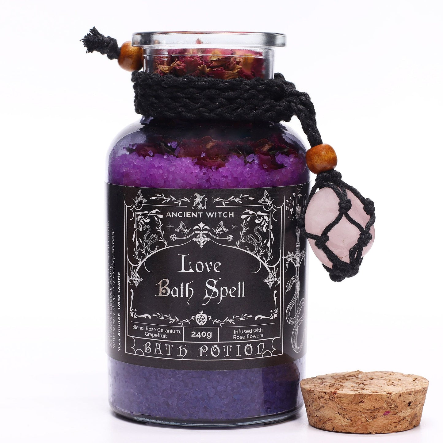 Bath Spell Potion & Rose Quartz Crystal Amulet - Love