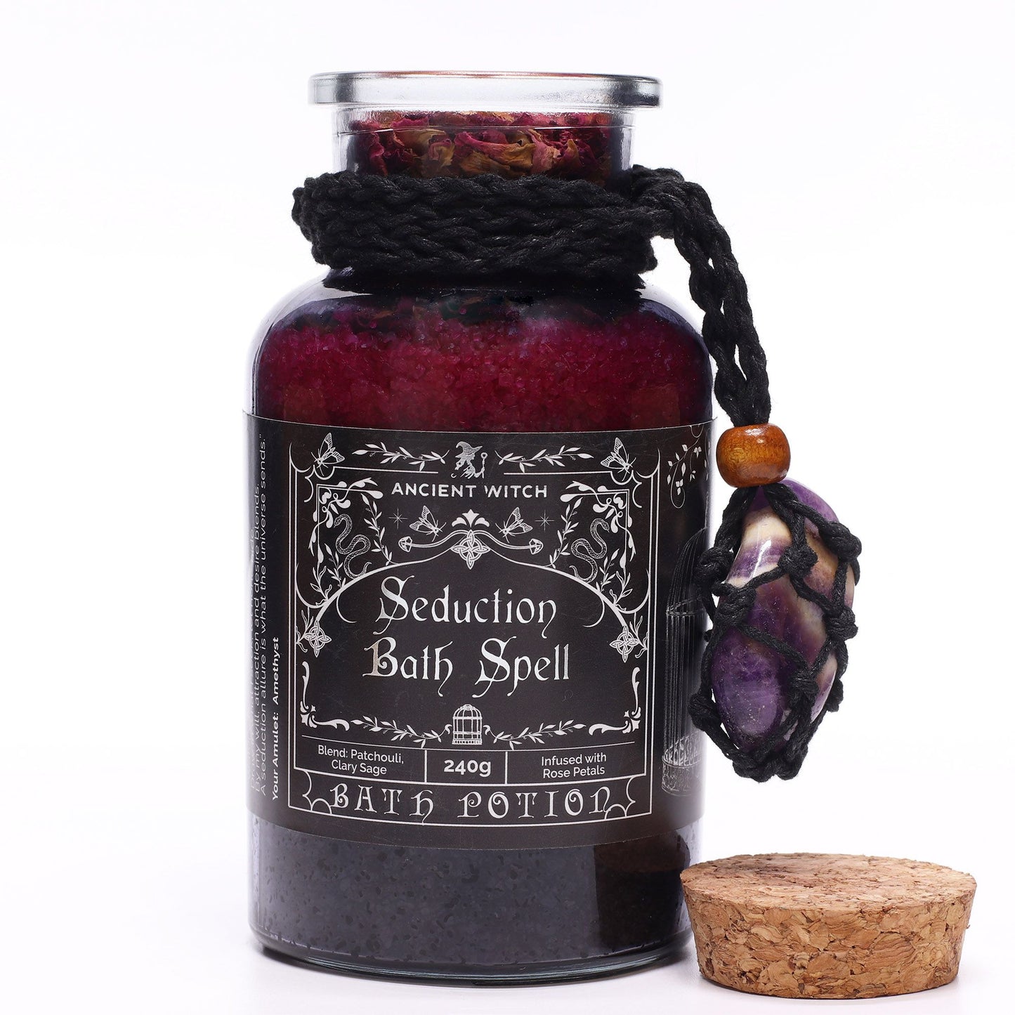 Bath Spell Potion & Amethyst Crystal Amulet - Seduction