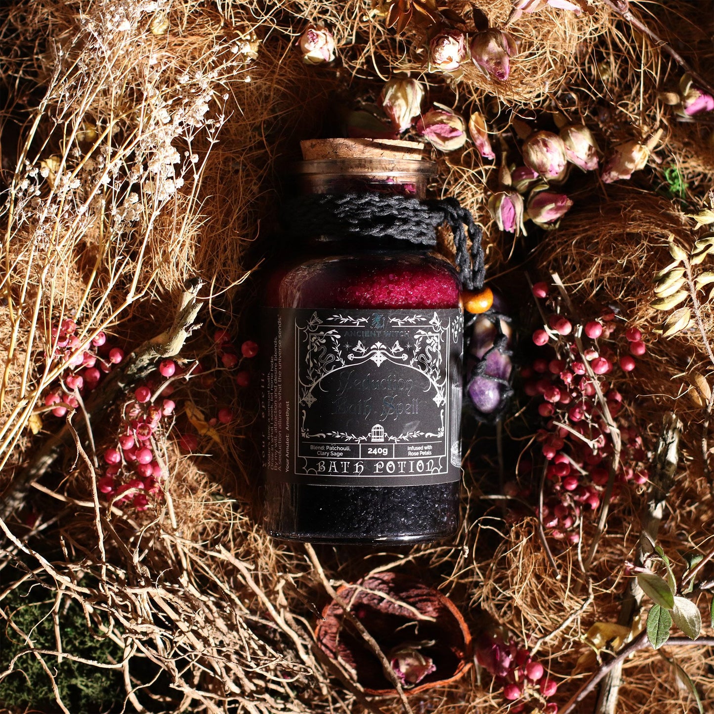 Bath Spell Potion & Amethyst Crystal Amulet - Seduction