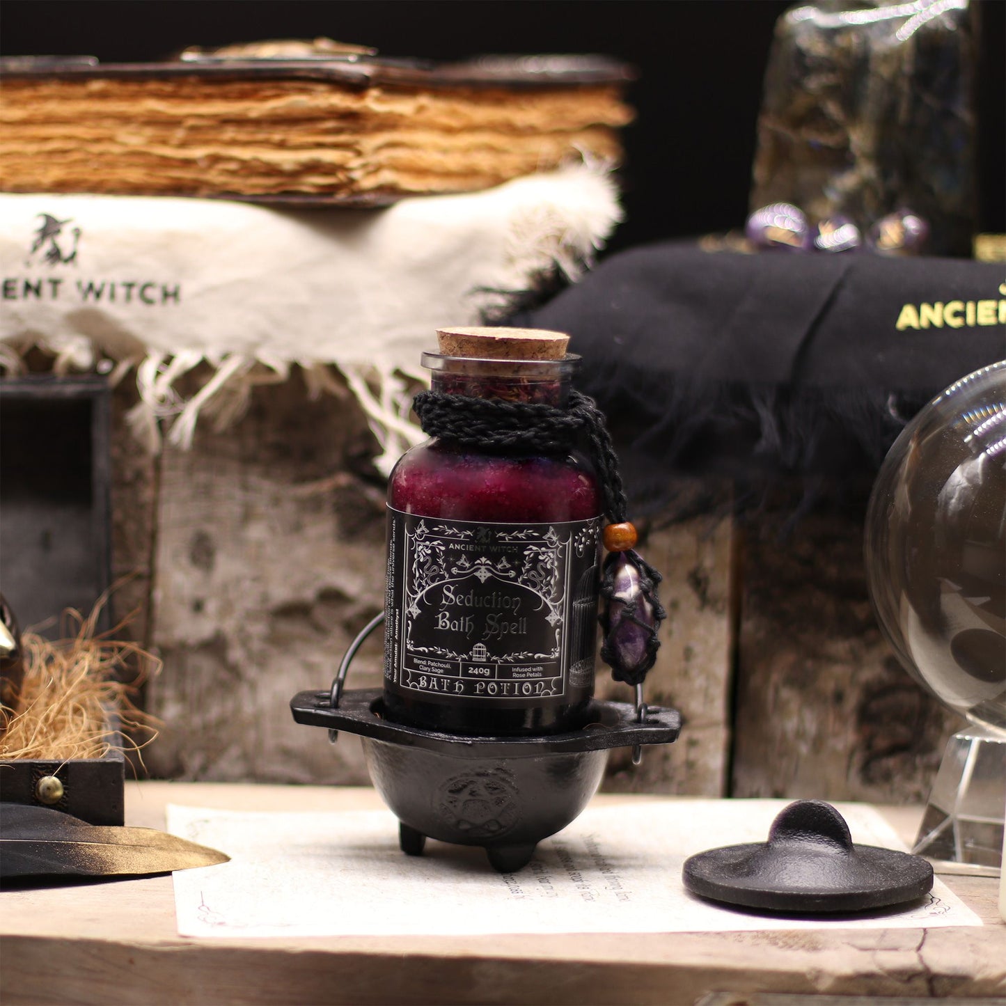 Bath Spell Potion & Amethyst Crystal Amulet - Seduction