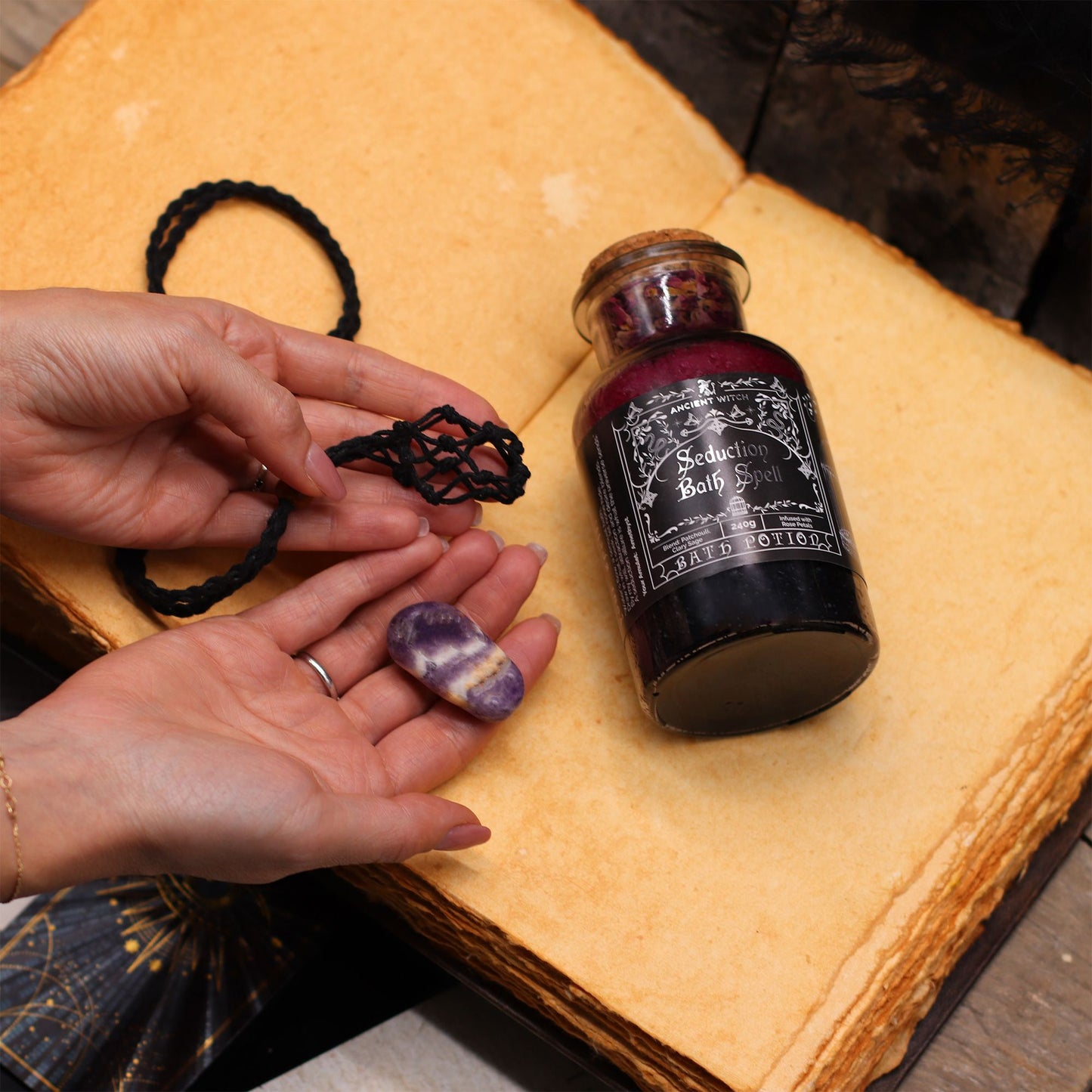 Bath Spell Potion & Amethyst Crystal Amulet - Seduction